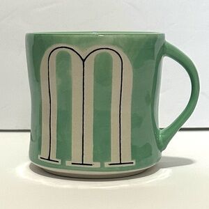 Anthropologie Green Ceramic Mug with Monogram “M”